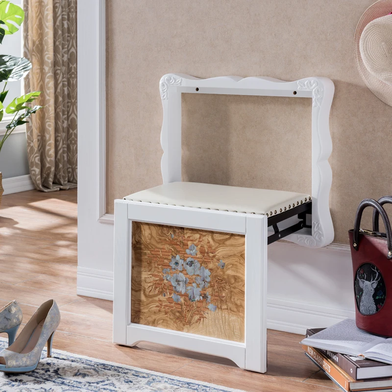 

Solid wood folding shoe changing Stool Footstool wall hanging stool space saving folding chair