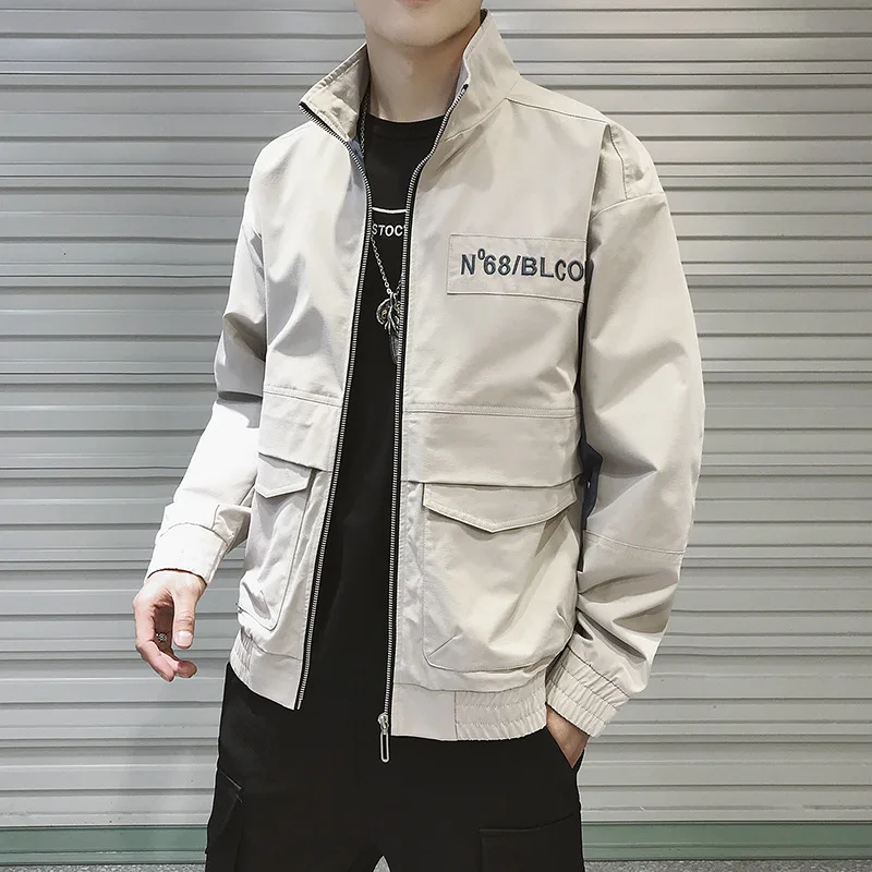

Spring and autumn new men lovers student lapel letter printing zipper placket casual jacket male outdoor sports coat