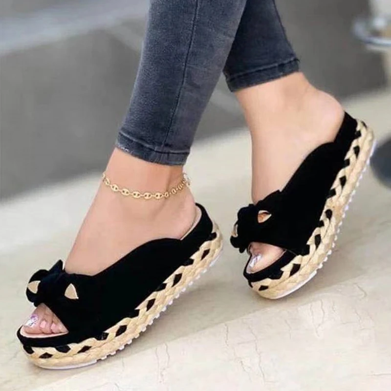 

2021 New Women's Sandals Bow-knot Platform Women's Sandals Slip On Female Woman Shoes Comfort Summer Sandalias Zapatos De Mujer