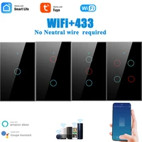 tuya app smart wifi touch switch no neutral wire required smart home 123 4gang light switch support alexa 433mhz remote