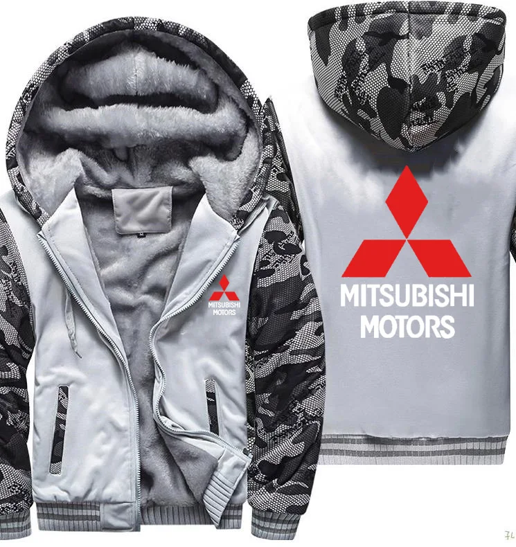 

Hoodies Jacket Men Mitsubishi Car Logo Print Hoodies Men Winter Thicken Warm Fleece Cotton Zipper Camouflage Raglan Mens Coat