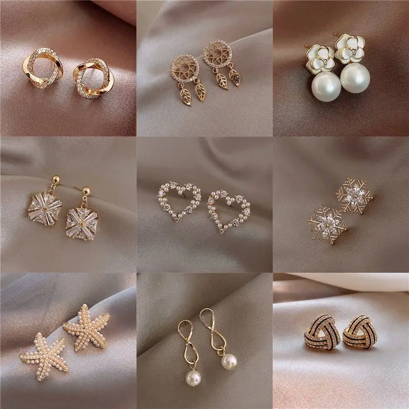 

Fashion Pearl Drop Earrings Geometric Retro Metal Round Drop Earrings Personality Temperament All-match Sweet Girl 2021 Party