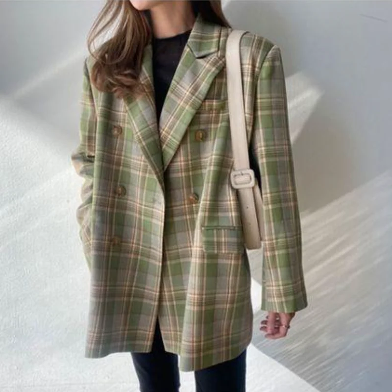 

Women Autumn Causal Loose Plaid Blazer Jacket2021