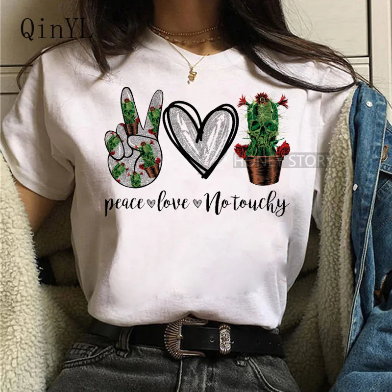 

Fashion Women T Shirt Peace Love Flower Printed Tshirt Harajuku Ulzzang Tops Tee Cartoon Cute Tee Shirts Female Graphic T-shirt