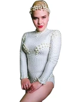 ivory pearl jumpsuits women long sleeves sexy bodysuit birthday party nightclub outfit singer stage show dance costume