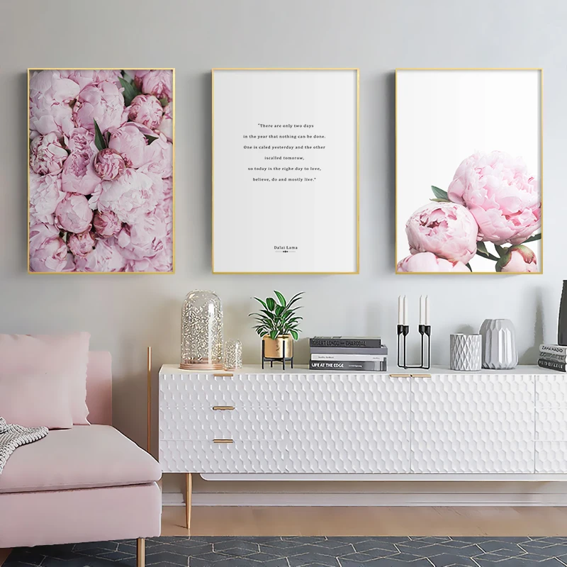 Картина на холсте с цветочным рисунком скандинавский декор постер розовыми