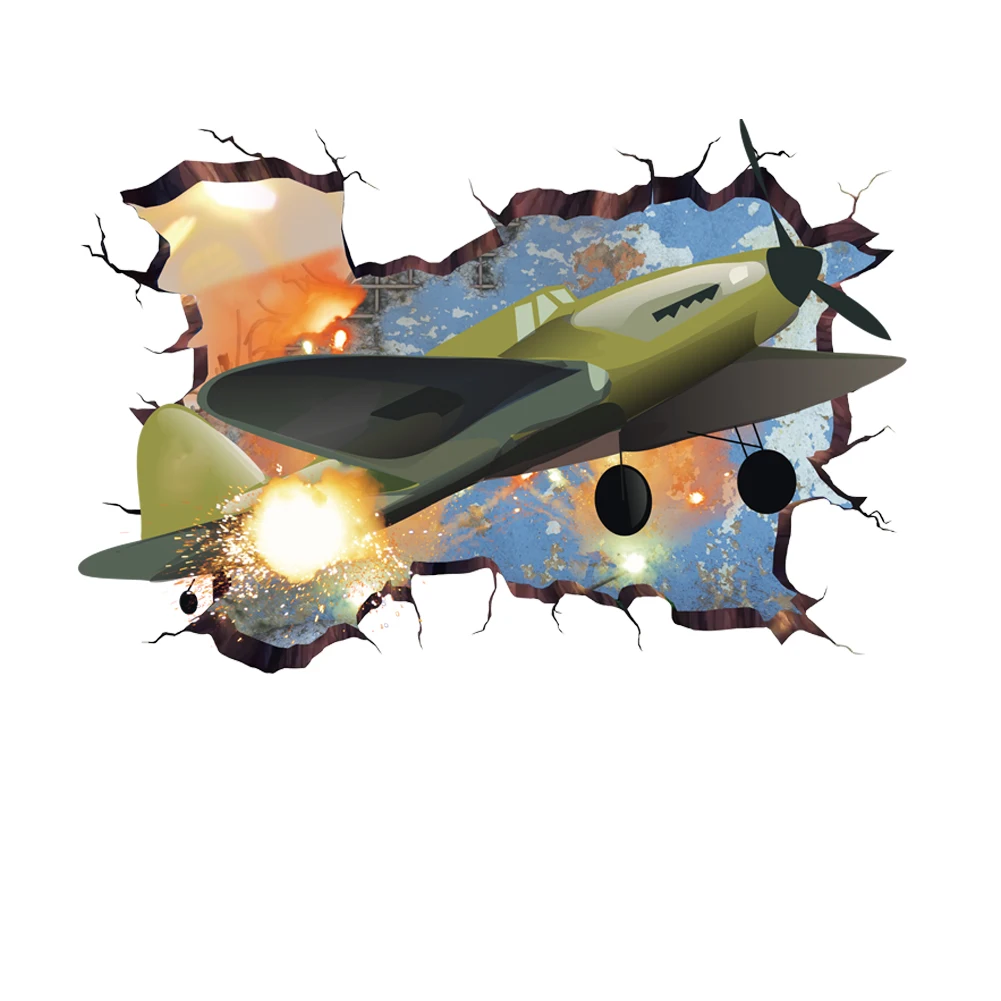

3D blue sky broken wall airplane wall sticker living room bathroom decor decals home decoration plane broken floor stickers