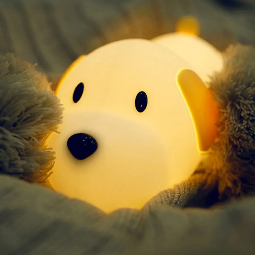 

LED Silicone Dog Night Light Touch Sensor 2 Colors Dimmable Timer USB Rechargeable Bedside Puppy Lamp for Children Baby Gift