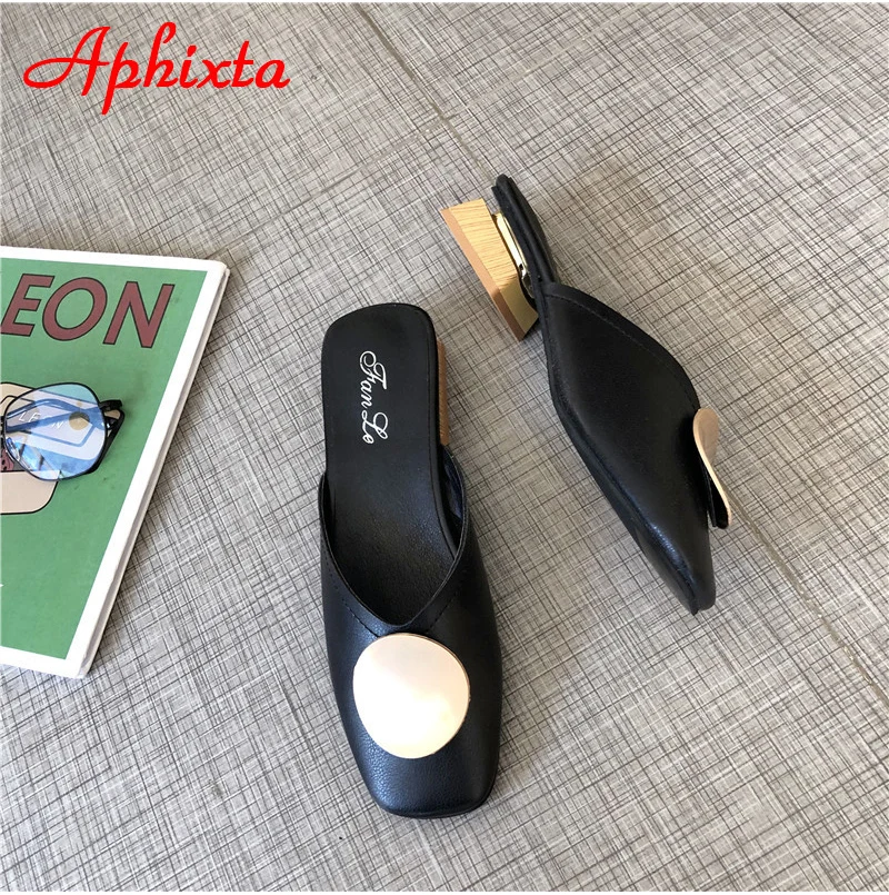 Aphixta/женские шлепанцы на квадратном каблуке; мягкая женская обувь с круглым металлическим квадратным носком; сезон лето-осень; большие размеры 43