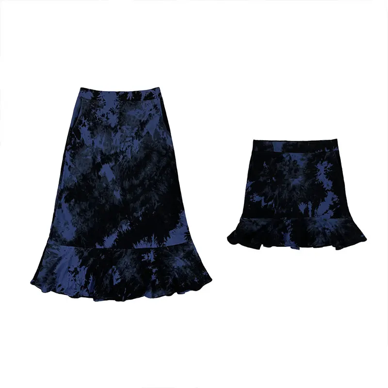 

Harajuku Blue Tie Dye Skirt Goth Punk High Waist Ruffle Skirts Streetwear Patchwork A Line Women Skirts Party Club Wear