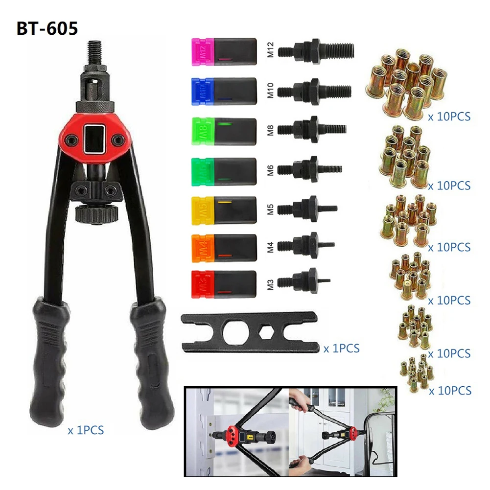 

Professional Nut Tool Nut Tool Riveter M3- M12 Mandrels Set Practical Brand new