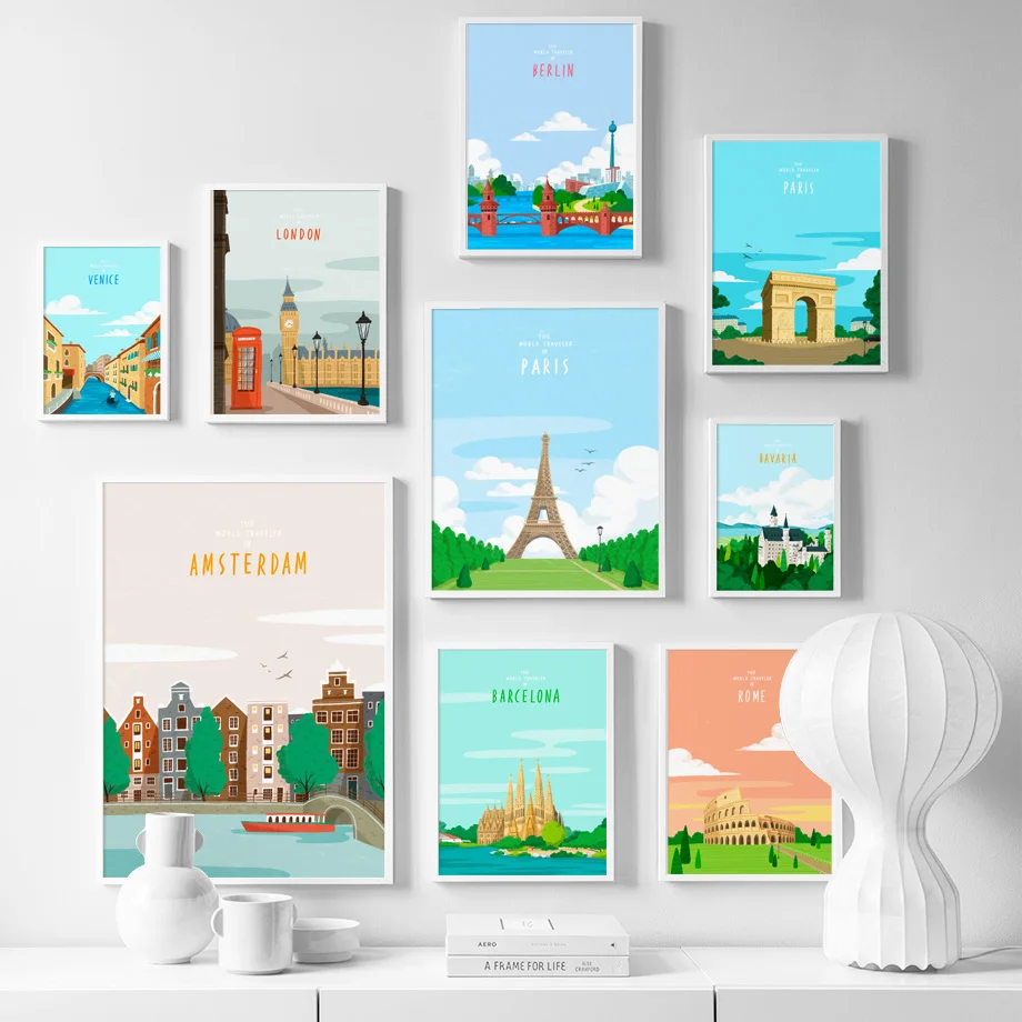 

London Paris Venice Rome Berlin Amsterdam Nordic Posters And Prints Wall Art Canvas Painting Wall Pictures For Living Room Decor