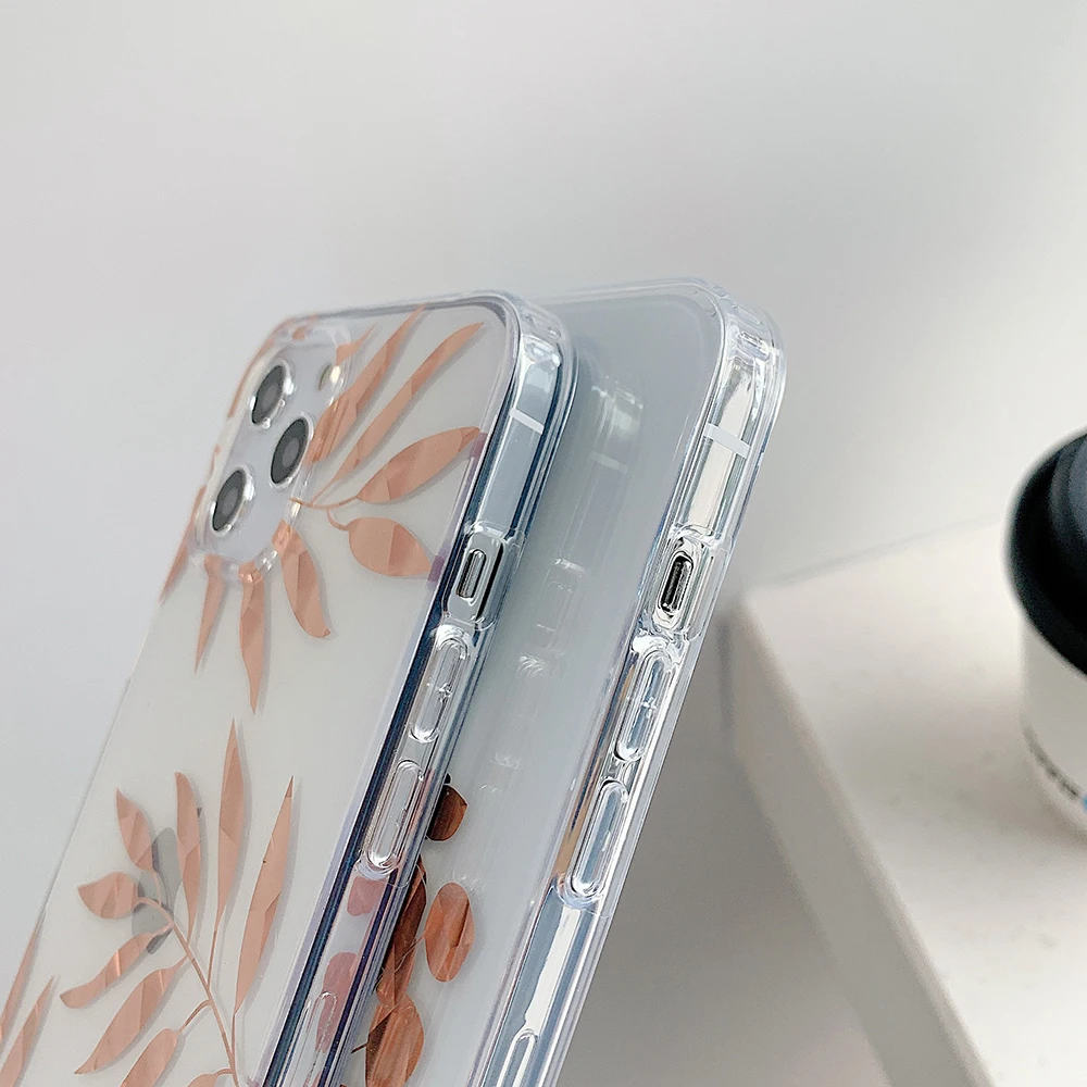 

LOVECOM Electroplated Clear Phone Case For iPhone 12 Mini 11 Pro XS Max XR X 7 8 Plus Soft IMD Leaf Pineapple Back Cover Cases
