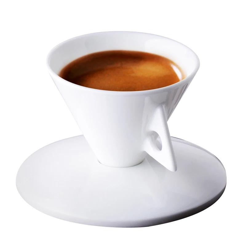 

Exquisite espresso coffee cup and saucer unique creative couple bone china ceramic cup shaped with spoon irregular LB73113