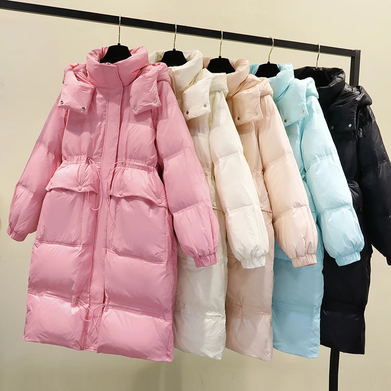 

Fashion Casual Women Solid Loose Hooded 90% White Down Long Parkas Winter Female Thick Warm Down Coat Snow Jacket Lady Outwear