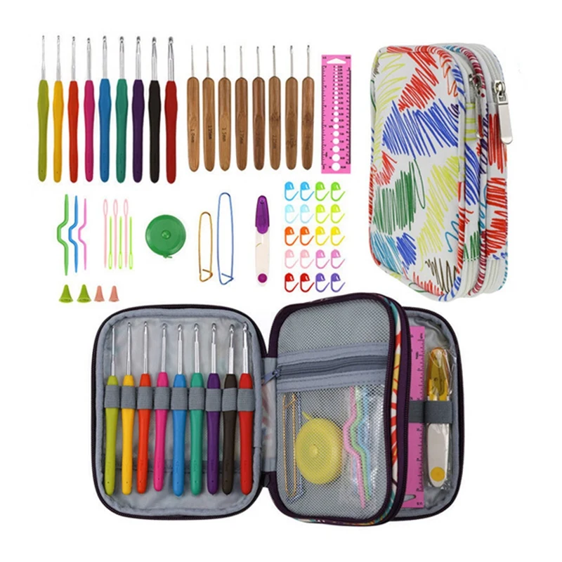 

New Crochet Hook Set With Yarn Knitting Needles Sewing Tools Set Knit Gauge Holder Hook For Knitting