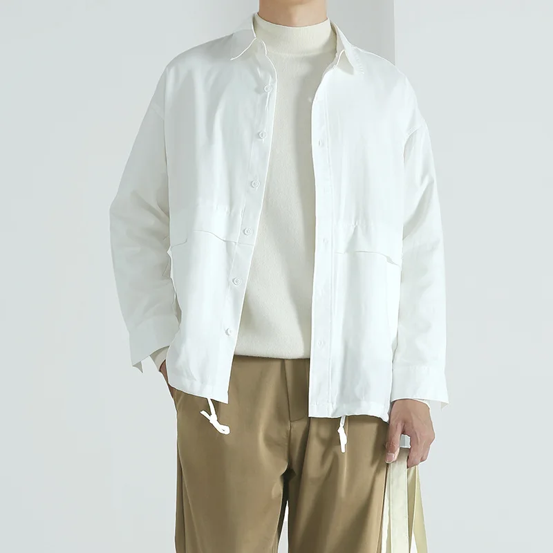 

Versatile silhouette long sleeve shirt autumn casual men's loose shirt coat solid color draping feeling smooth lazy wind