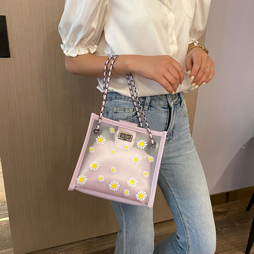 

Transparent PVC Handbag Classic Texture Creative Design Chic Daisy Flower Jelly Totes PU Shoulder Bag Composite Set