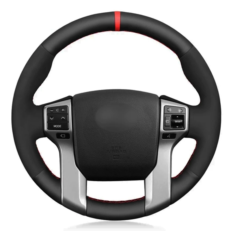 Car Steering Wheel Cover Black Genuine Leather Suede For Toyota Land Cruiser Prado 2010-2017 Tundra Tacoma 4Runner 2014-2019