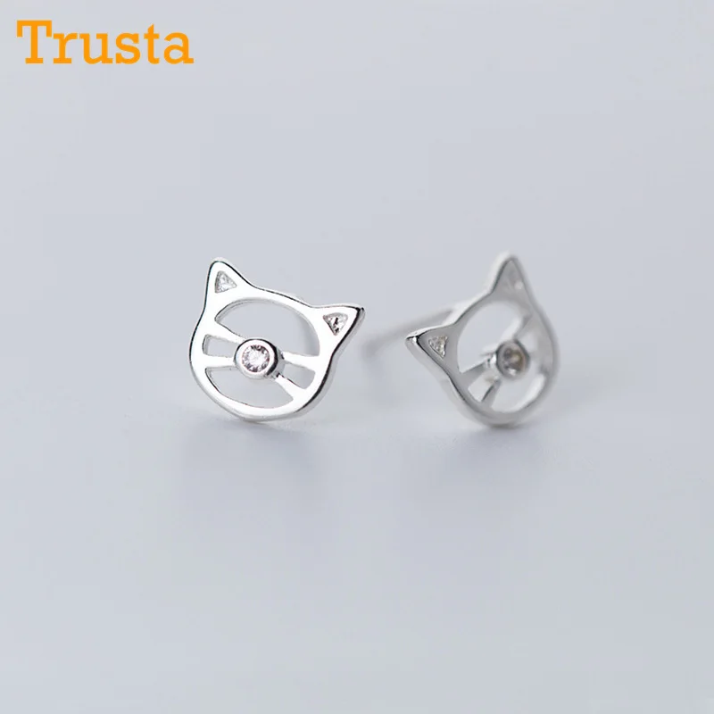 Trusta 925 пробы серебро Для женщин ювелирные изделия крошечные 7 мм X 8 мм полые серьги гвоздики в форме подарок для девочек Детские леди Для женщин DS233