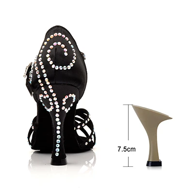 Black 7.5cm SHOYDANC/Женская обувь для латинских танцев; большие и маленькие стразы; обувь для сальсы; вечерние, свадебные, Бальные Танцевальные Туфли; цвет бронзовый, черный; обувь на высоком каблуке 9 см - Color: Black 7.5cm