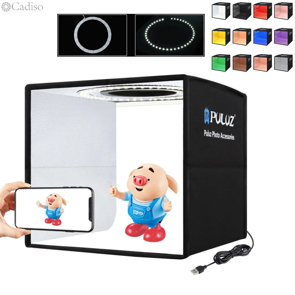 

Cadiso 25cm Photography Ring Lightbox LED Folding Studio Diffuse Soft Box Portable Photo Lighting Shooting Tent with Background