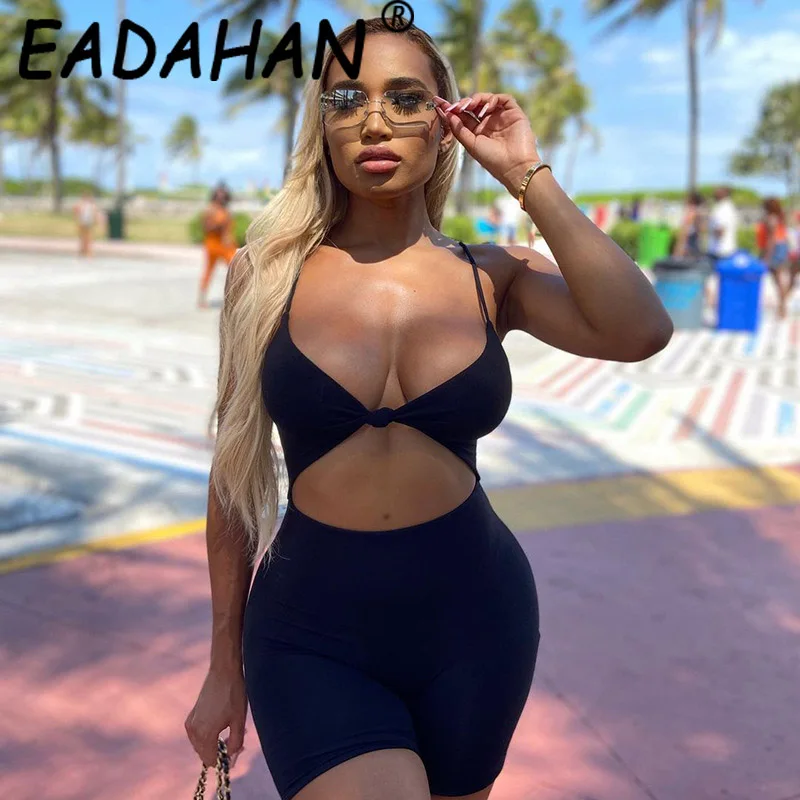 

Eadahan 2021 Summer Season Fashion Women's New Solid Color Hollow Navel Eexposed Sexy Hot Hip Shorts Jumpsuit