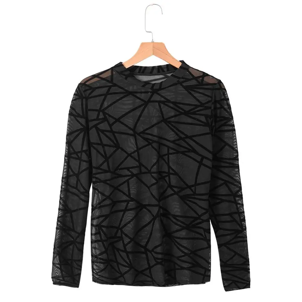 Новый модный сексуальный женский топ с круглым вырезом и длинным рукавом