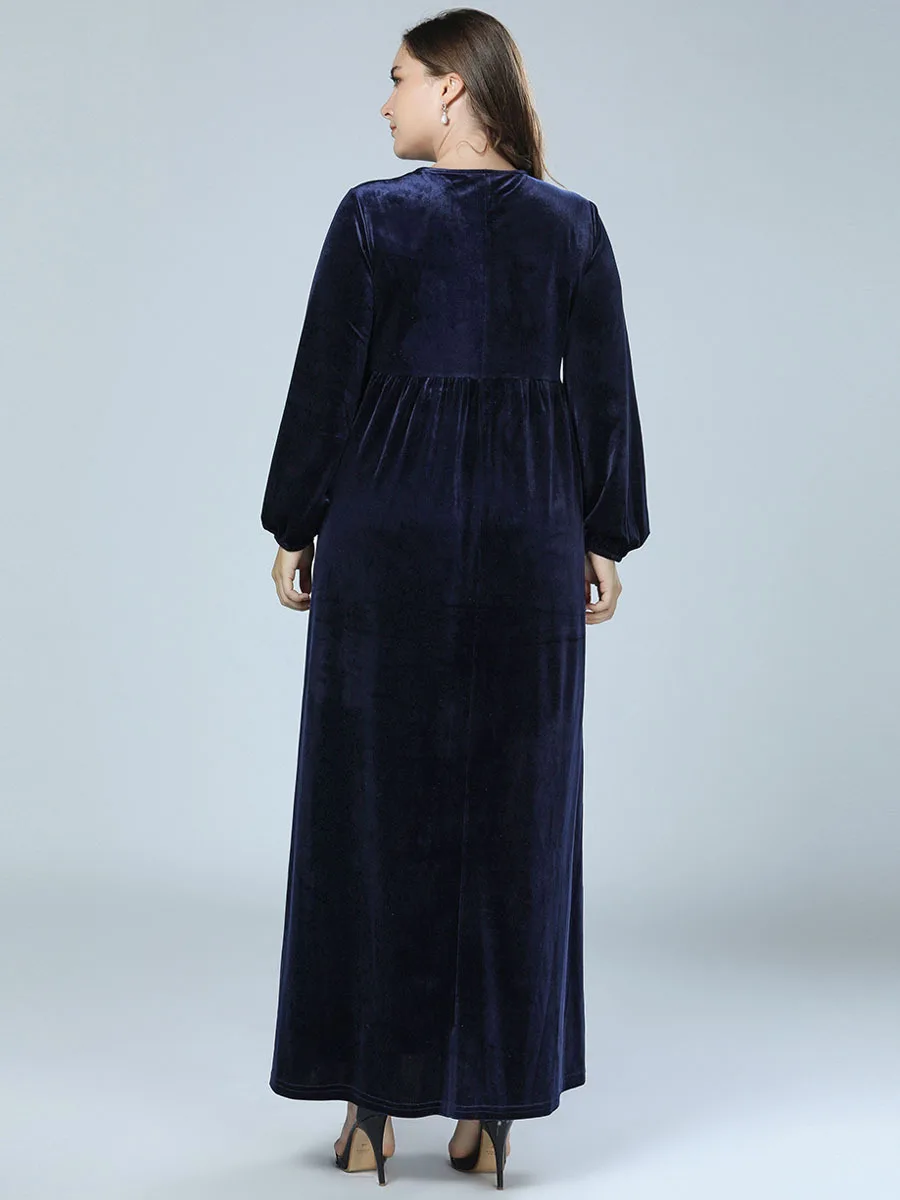 Зимнее бархатное Абая мусульманское бархатное платье с вышивкой арабское Абая s Дубай исламское лоскутное теплое платье Vestidos размера плюс 4XL