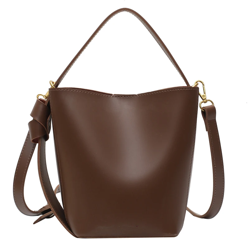 

Simple Style Solid Color PU Leather Bucket Bags For Women 2020 Shoulder Handbag Female Cross Body Bag Branded Trending Hand Bag