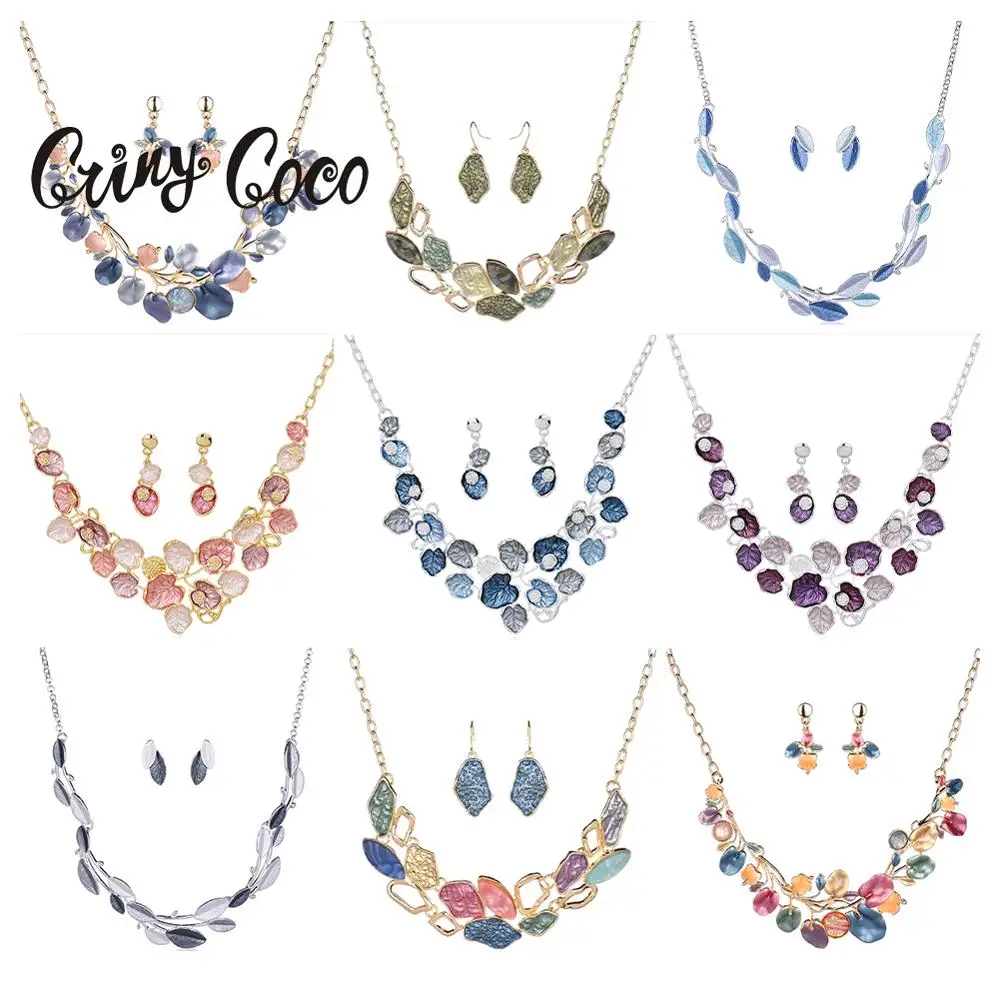 

Cring Coco Women Gold Plated Jewelry Sets Original Design Leaf Drop Earrings Earrings Female Luxury Necklaces Set for Wedding