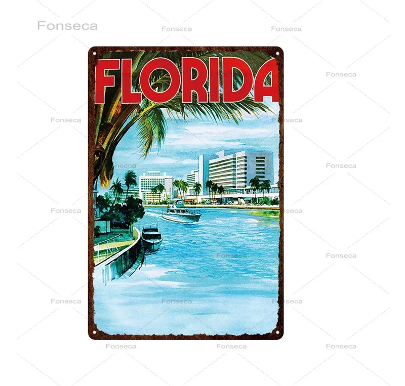 Винтажный городской пейзаж металлический знак Египетский Флорида Нью-Йорк