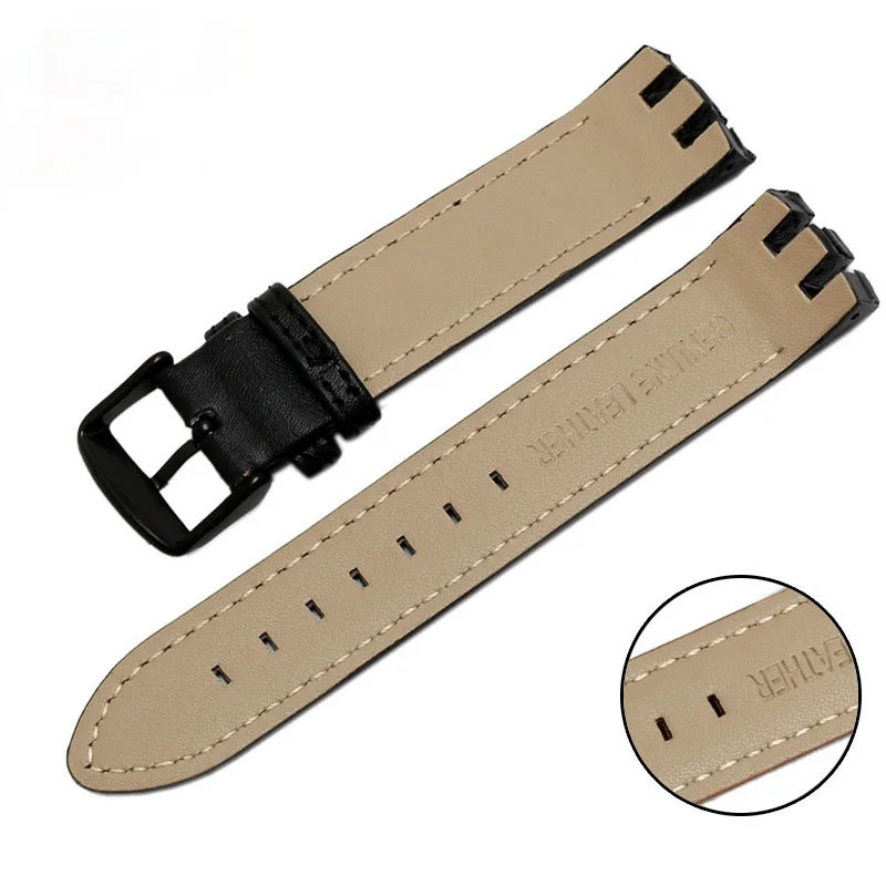 Cowhide Leather Watch Band for Swatch Yts401 402 403g Men's Outer Arc Concave Interface 20mm Watch Strap