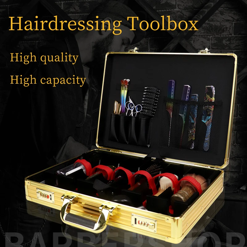 Portable Aluminum Barber Tools Case Hair Styling Scissors Combs Tool Box Gold/Silver Large Password Barber Carrying Case