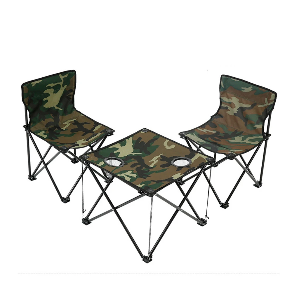 

Foldable Camping Chair Sets Outdoor Picnic Table Portable Fishing Chairs Camouflage Blue Color One Table Two Chairs