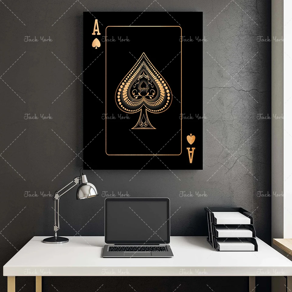Ace of spades abstract gold and silver playing cards Creative poker HD print club bar restaurant decoration poster home Decor | Дом и сад