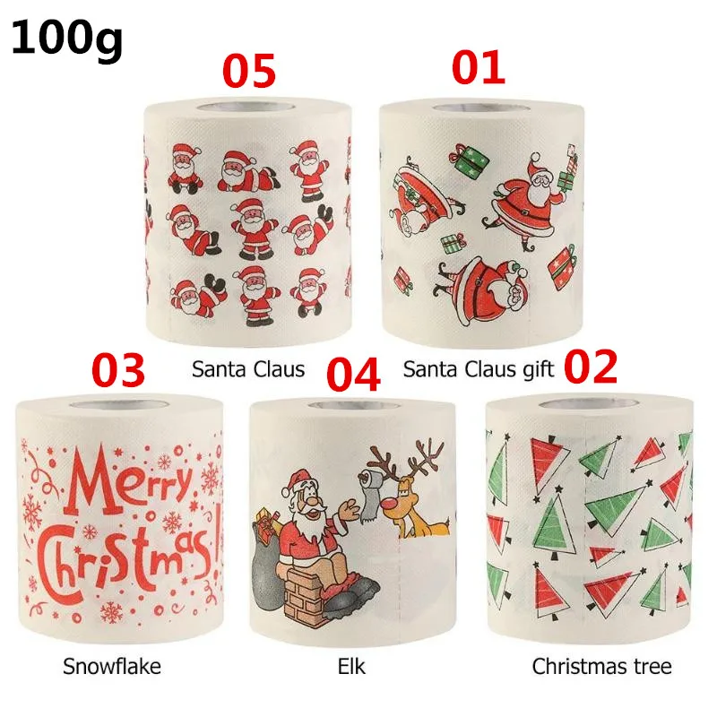 

100g Christmas Toilet Paper 5 Types Home Christmas Supplies Xmas Decor Santa Claus Tissue Roll