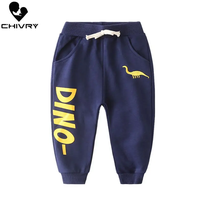 

New 2019 Autumn Children Harem Pants for Boy Dinosaur Embroidery Sports Trousers Kids Letter Long Pants Elastic Waist Sweatpants