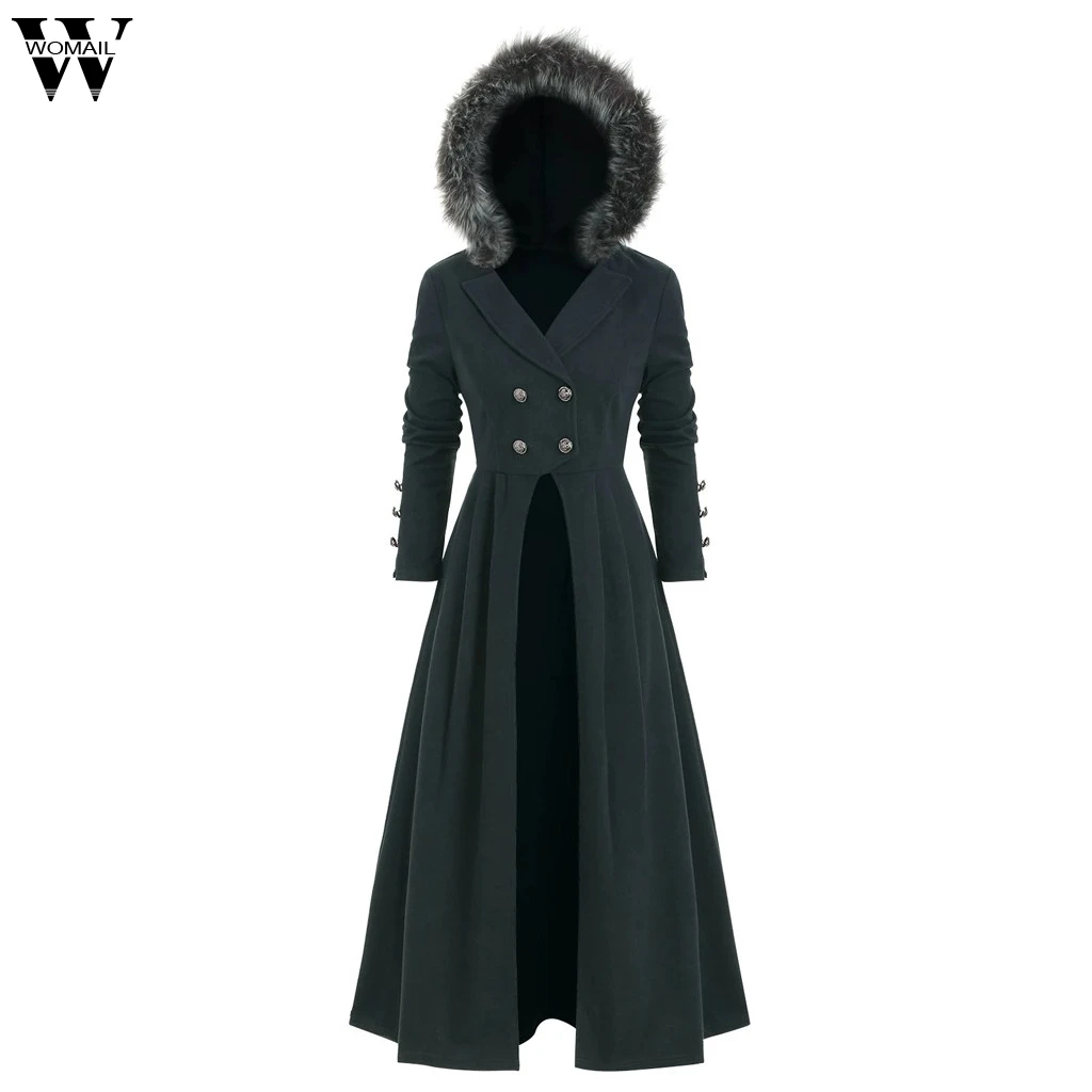 Womail женское готическое стимпанк длинное пальто на шнуровке с капюшоном куртки