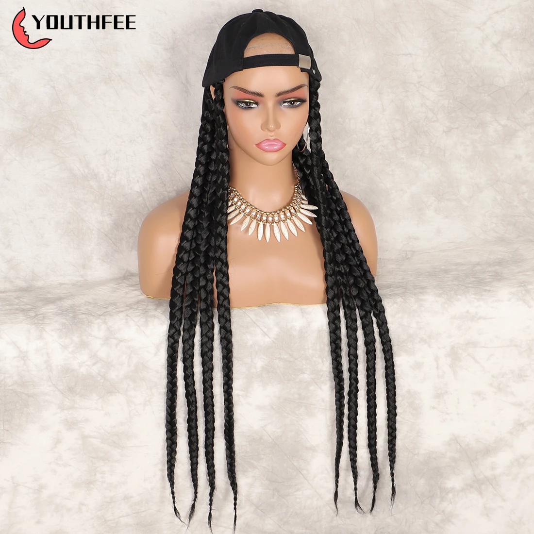 

Парики Youthfee для бейсбольной кепки с косами для афро-черных женщин, Длинные шерстяные синтетические волосы для наращивания