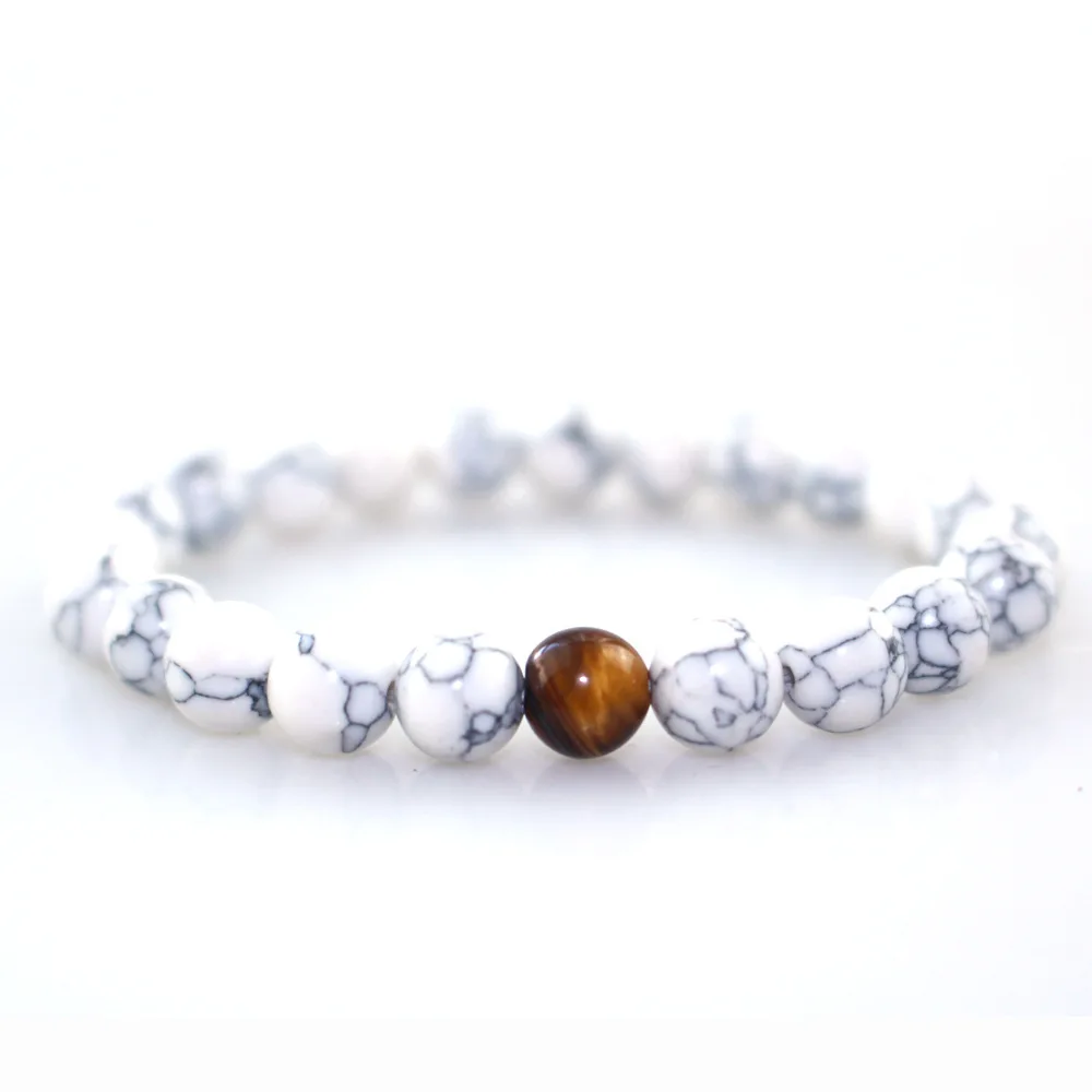 2021 модный браслет из бисера 8 мм натурального камня Унисекс Браслет белого