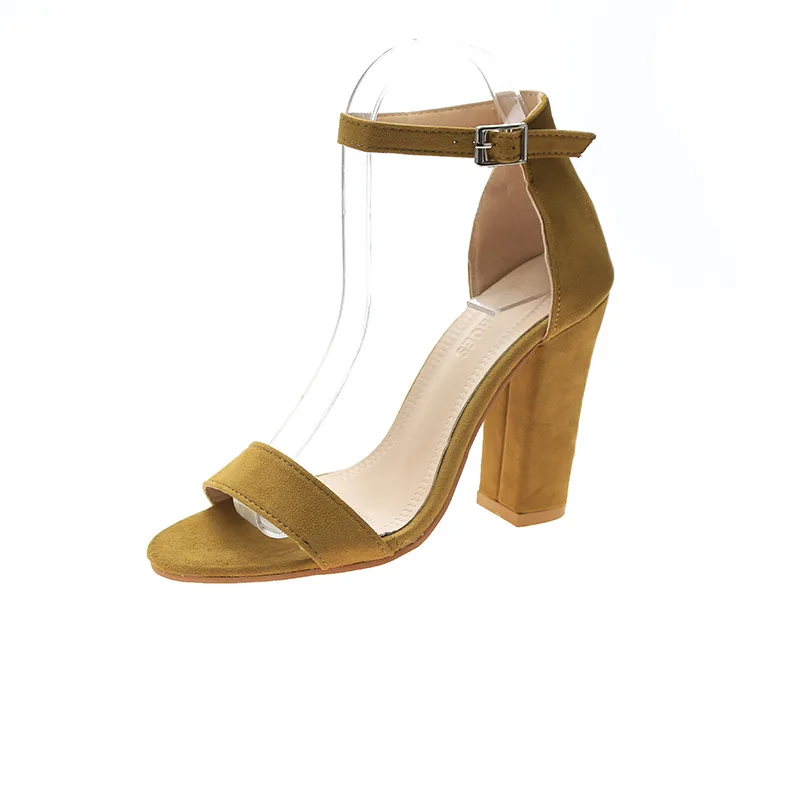 

2020 summer new high-heeled sandals fashion sexy large size 34-43 button down suede women's shoes