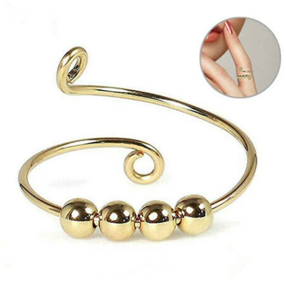 

2021 New Fashion Metal Gold Silver Rotatable Round Bead Ring Women Girls Simple Rings Adjustable Open Ring For Teen Girls