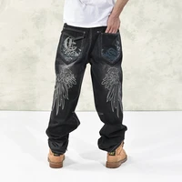 high street mens plus size jeans fallwinter new style wings big embroidery straight loose plus fatty skateboard pants