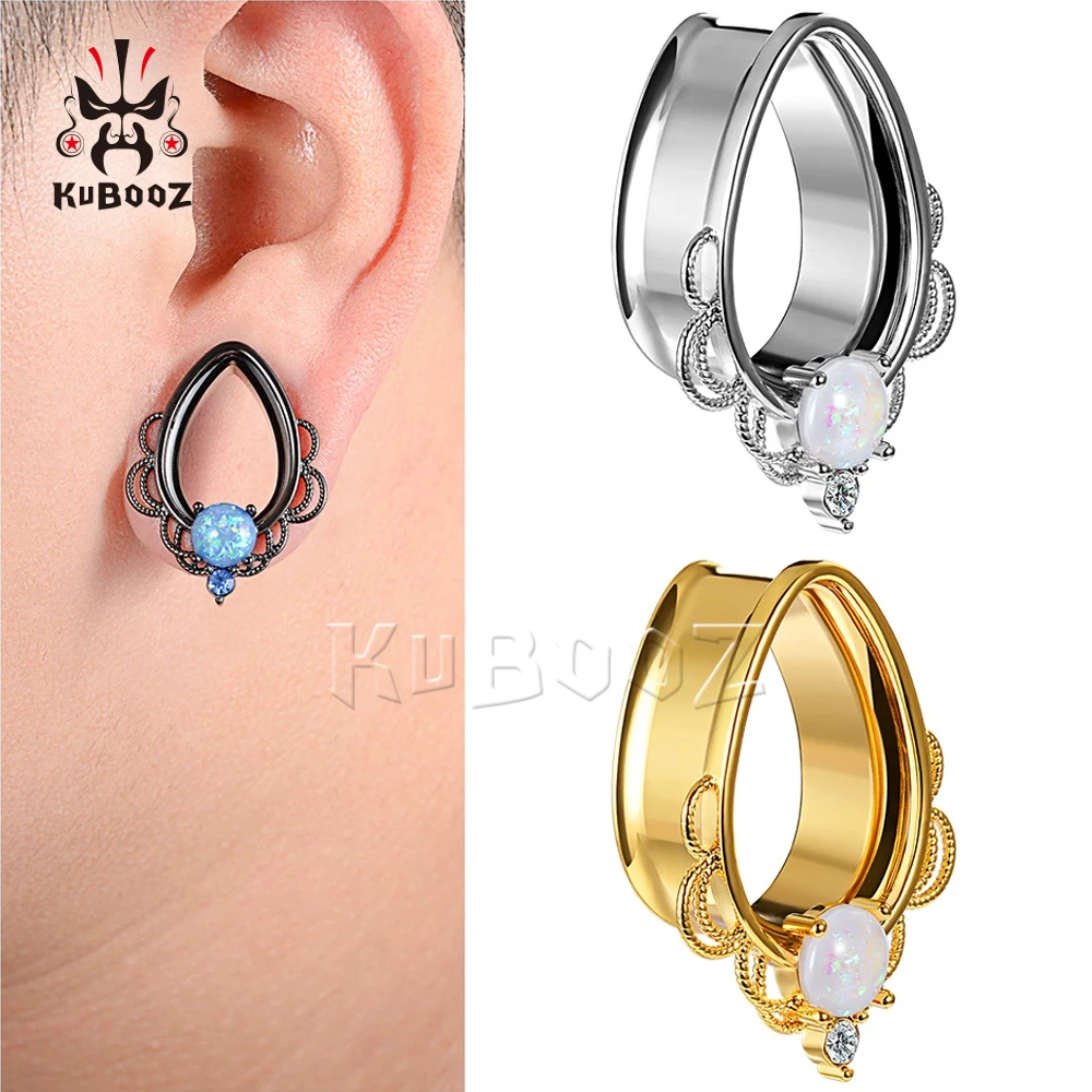 

KUBOOZ New Fashion Product Water Drop Flower Stainless Steel Ear Plug And Tunnels Gauges Piercing Body Jewelry Earring Expanders