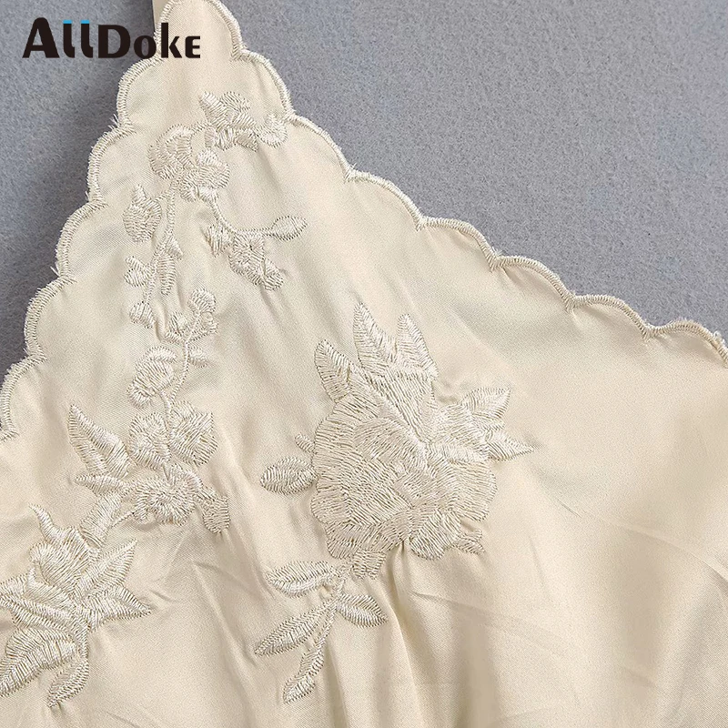 ALLDOKE бежевые атласные кружевные женские топы летние с v-образным вырезом без