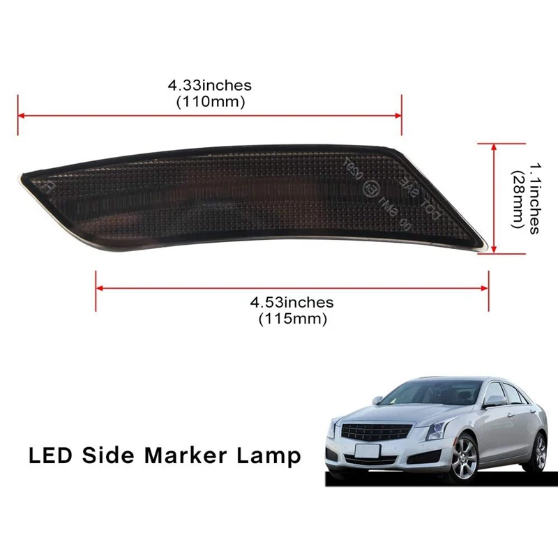 

2X Car Front Amber Led Side Marker Lights for Cadillac ATS / CTS / CTS-V 2015-2019 Smoked Lens