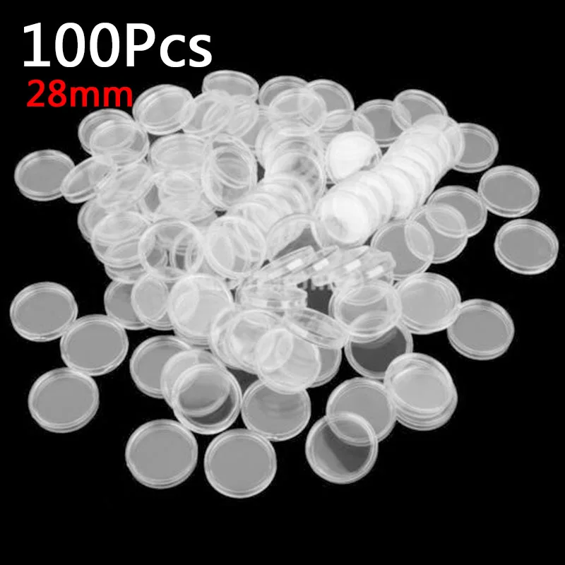 100Pcs 28 mm Clear Round Coin Capsules Money /Pence Storage Capsule Holder Home Garden Supplies | Дом и сад
