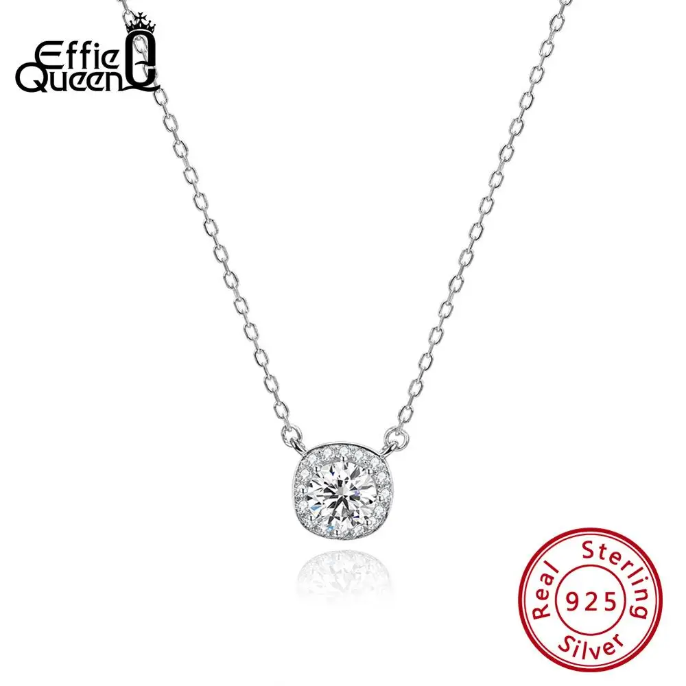 Effie queen 925 пробы серебряные ожерелья для женщин квадратные циркониевые Подвески элегантные женские оригинальные ювелирные аксессуары TSN135