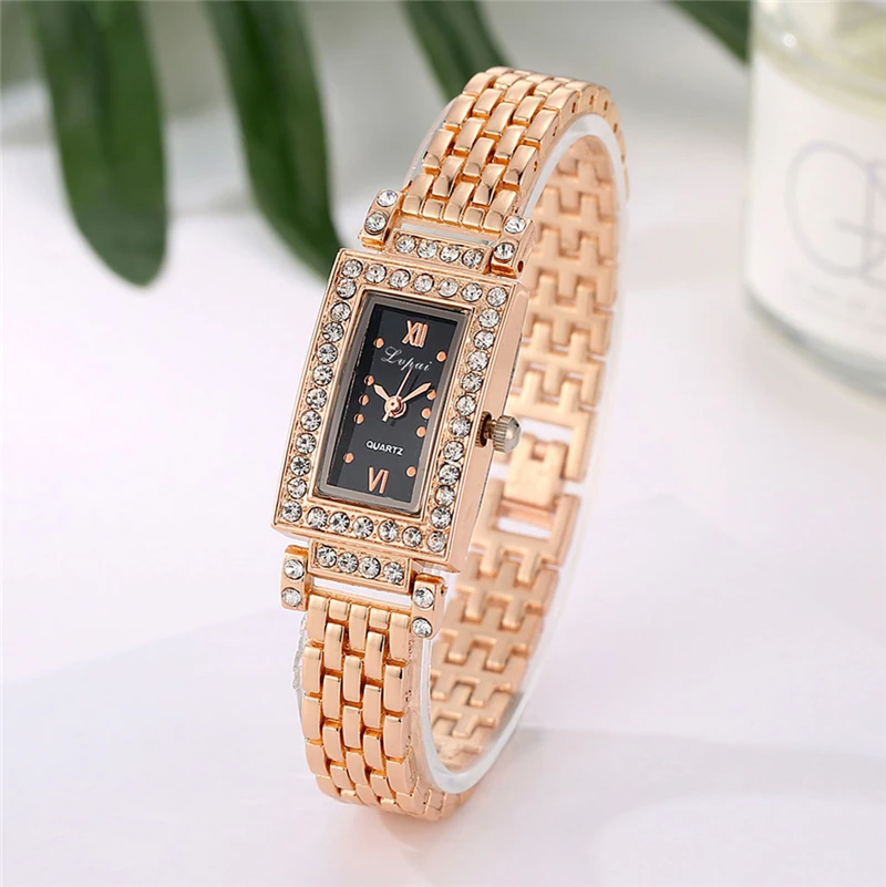 

Women's Lady Stainless Steel Dial Bracelet Quartz Rhinestone Wrist Watch Square 19QC